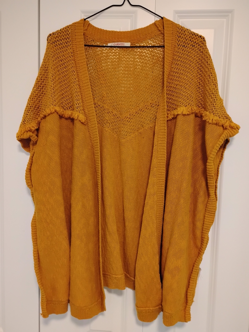 Casual Open-Front Mustard Knit Women's Sweater Cardigan Poncho